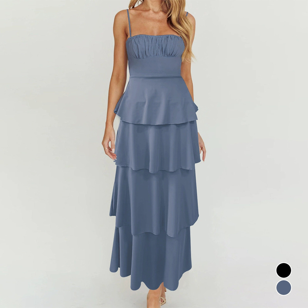 Zara Backless Spaghetti Strap Tiered Dress with Ruffled Tie Bodycon